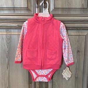 Buster Brown Pink Vest and Flower Onesie- 18M